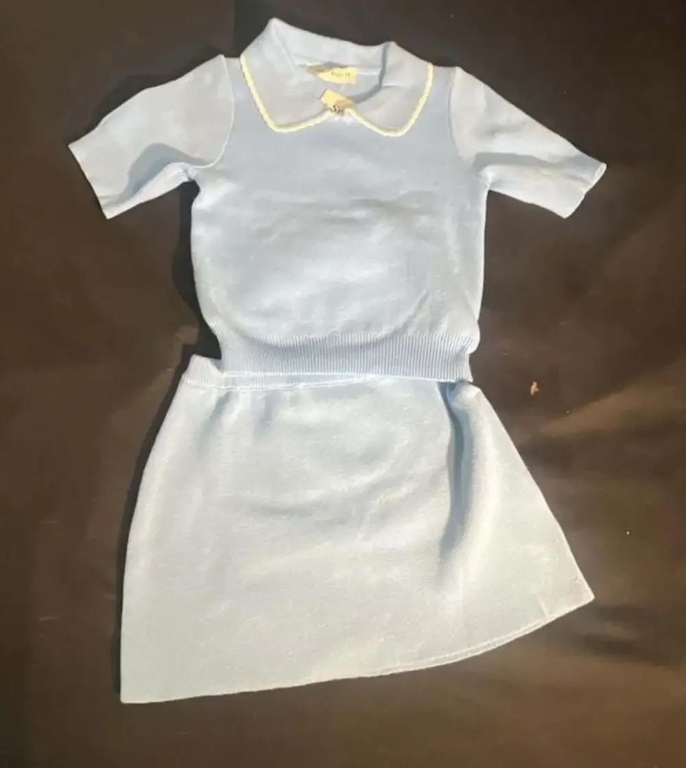 Scout & Story Girls Blue Knit Collared Sweater and Skirt Set